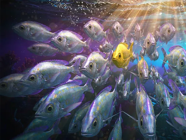 playrupees School of fish swimming among floating coins